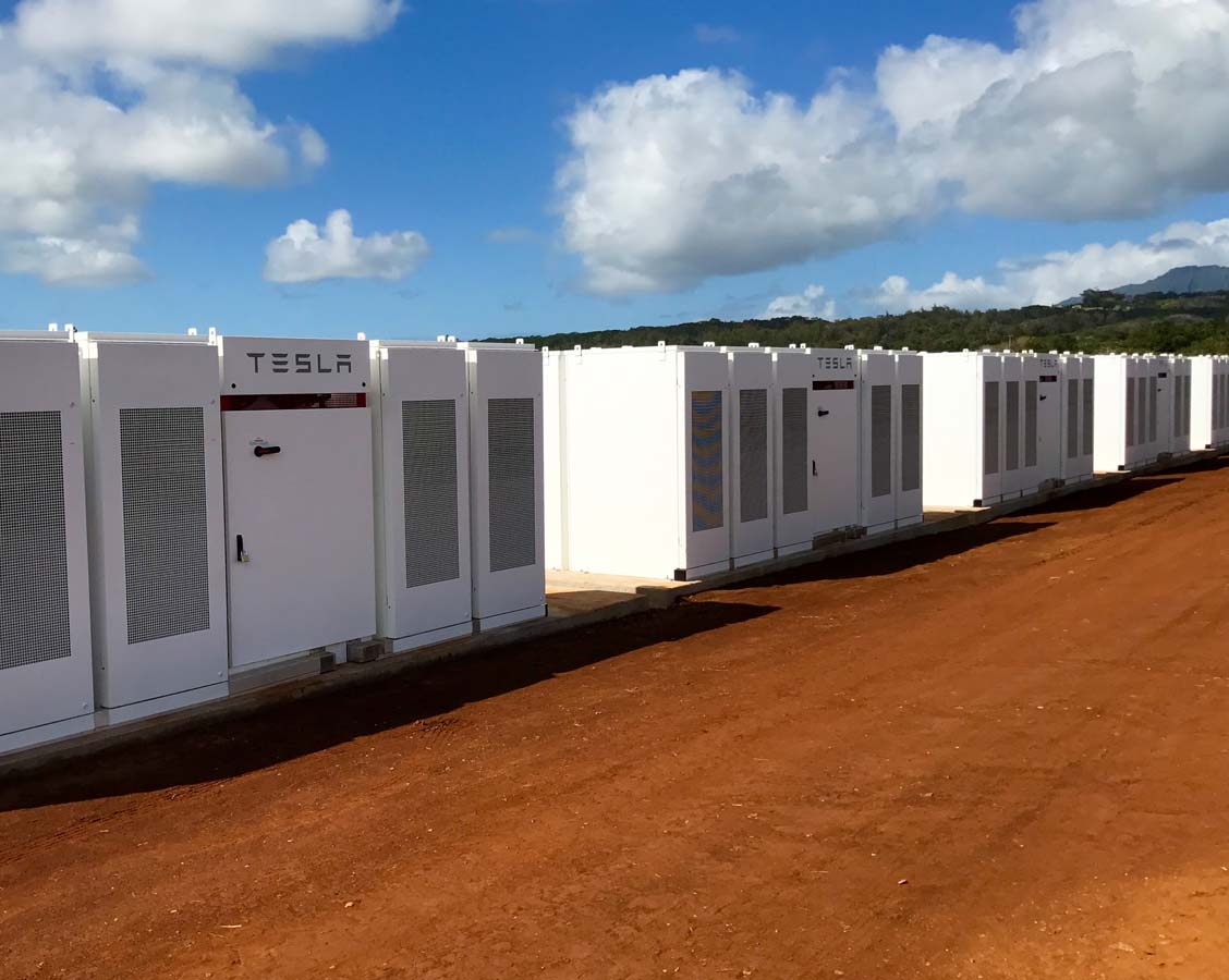 large bank of tesla solar battery storage