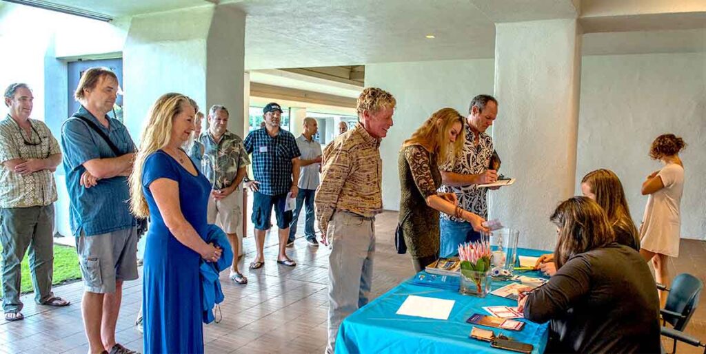 registration area showing many people coming in